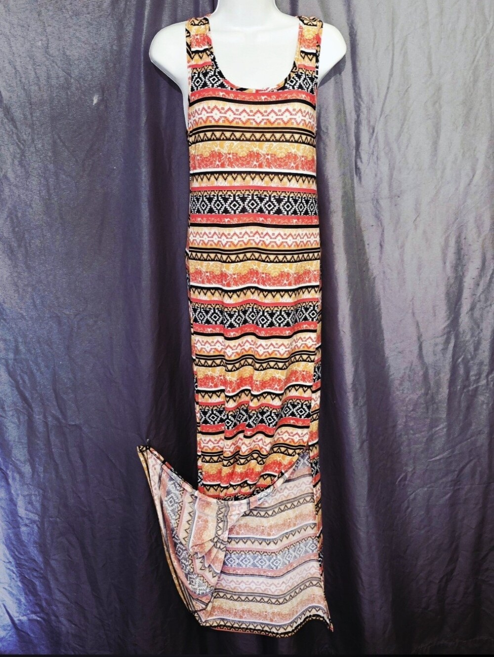 No. 1 Funwear Factory Aztec Geometric Striped Sleeveless Maxi Dress S Side Split